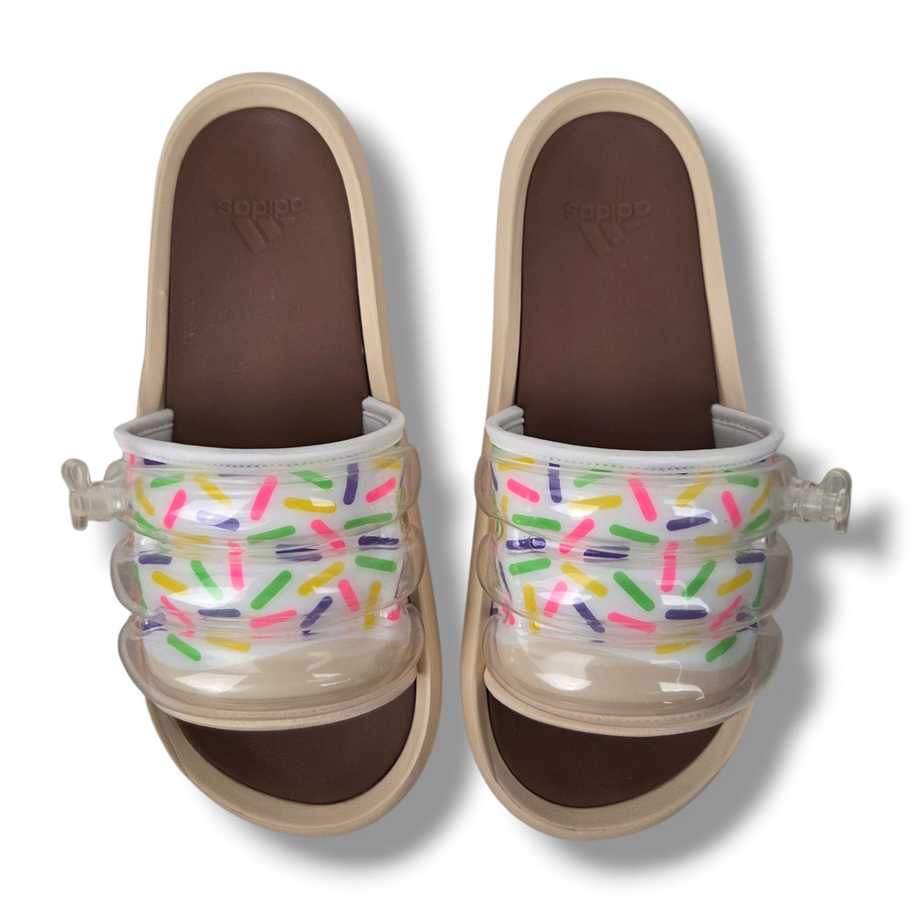 Adidas Womens Adilette Zplaash Slides 8 Inflatable Sprinkles Sandals Beige Pink